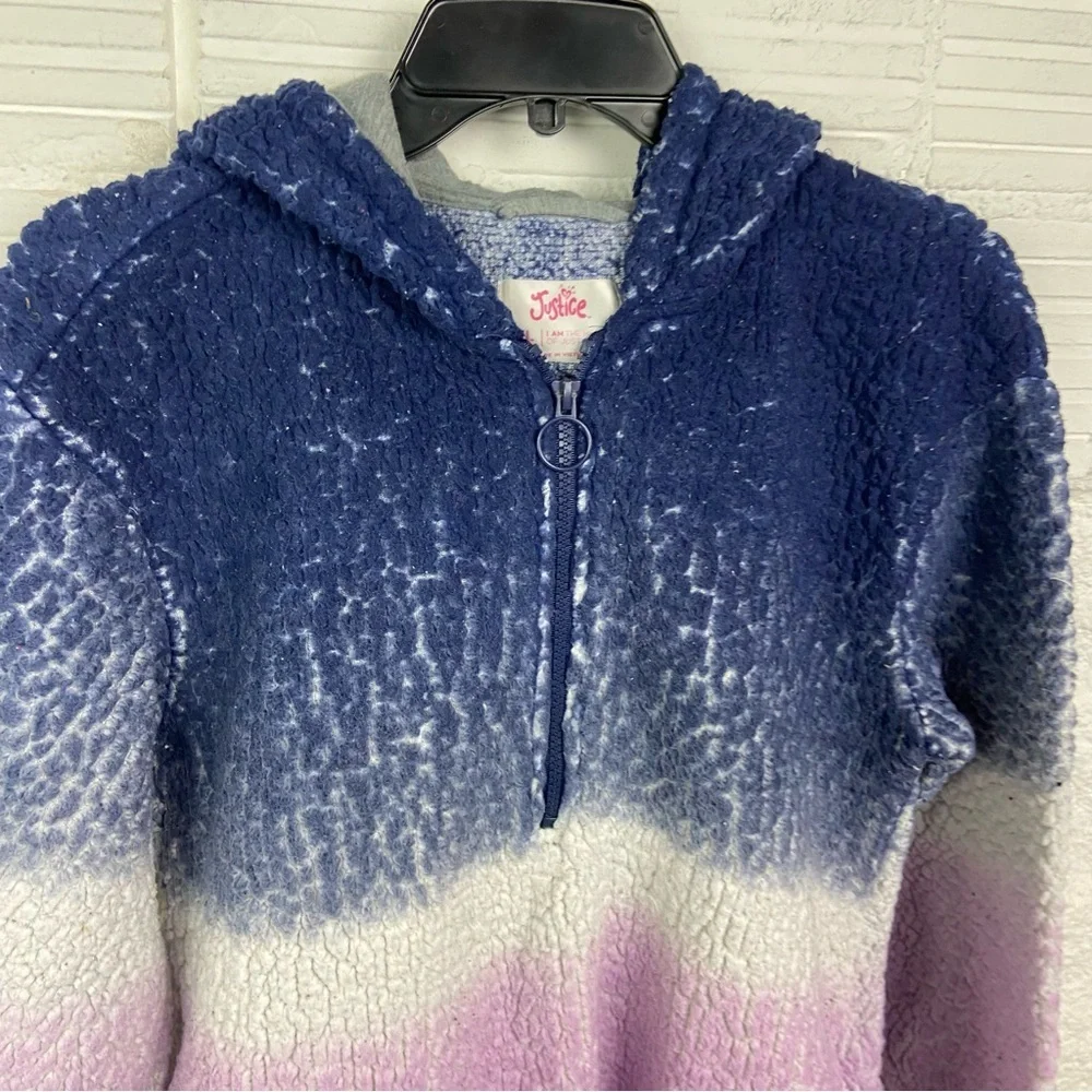 Justice Kids Ombre Blue and Purple Sherpa half zip Jacket size XL
